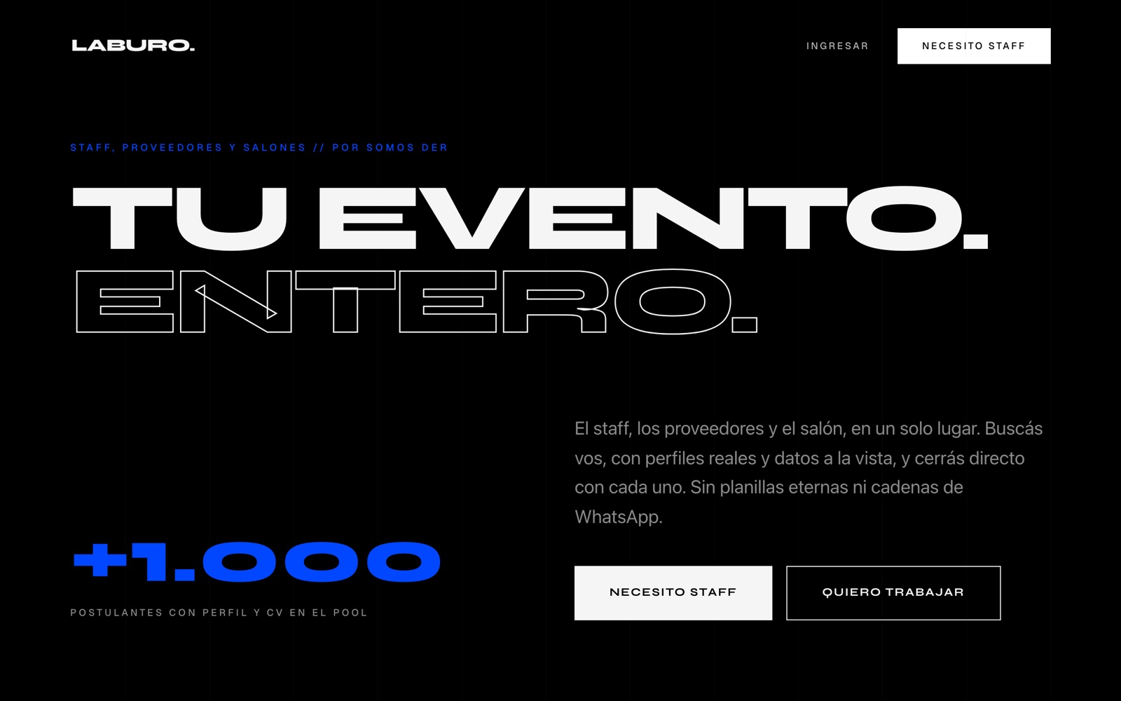 LABURO, portal de proveedores y staff para eventos